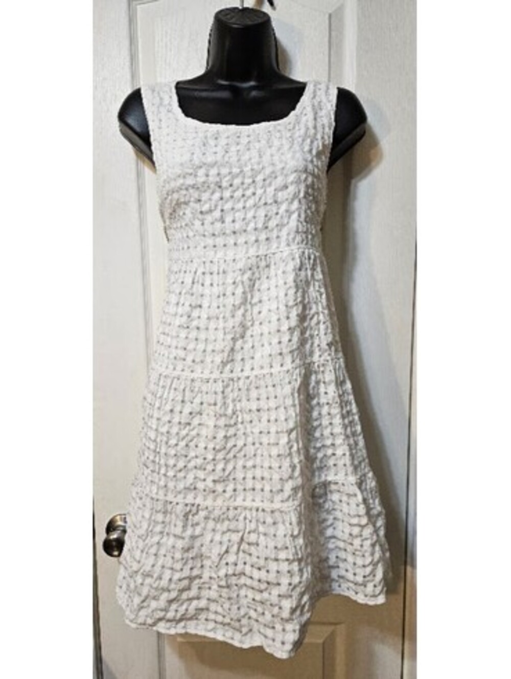 White Textured Tank Dress Small Coastal Cottagecore Summer Chic